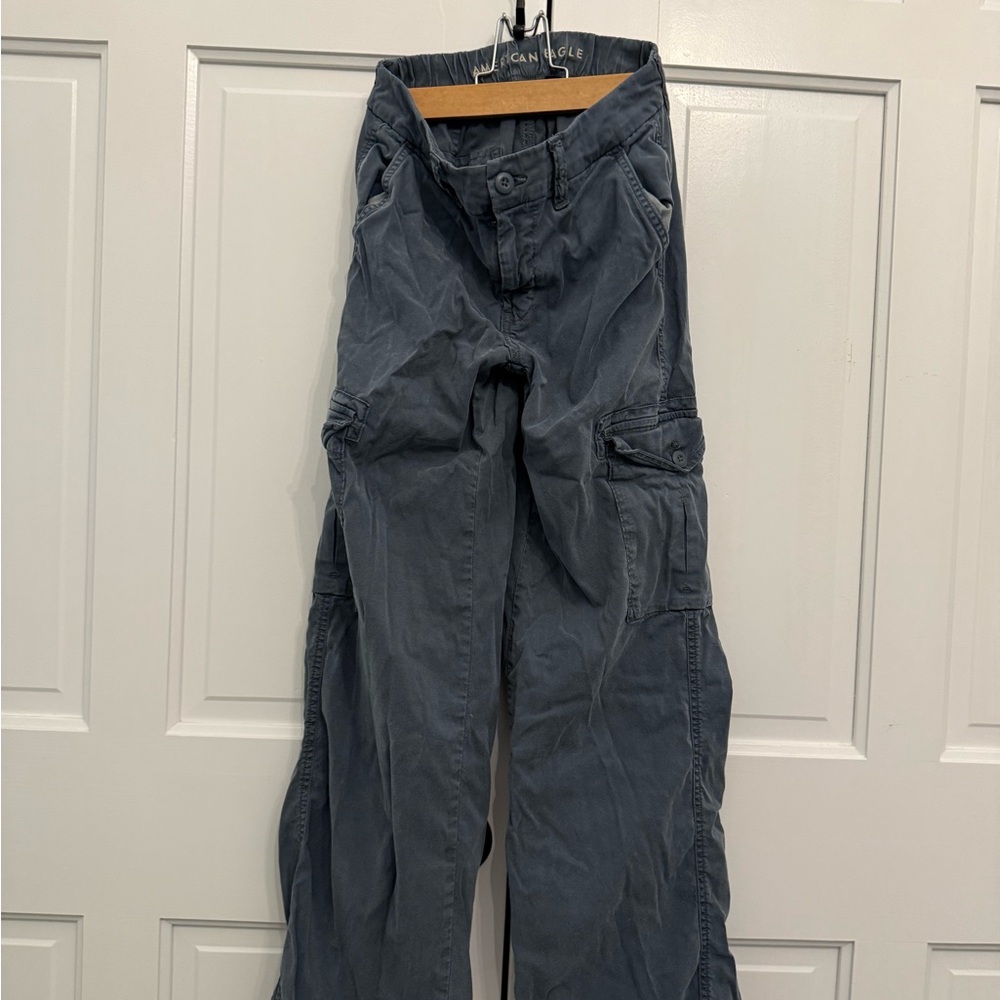 American Eagle Outfitters Gray Midrise Baggy Wide Leg Cargo Pants Size 000